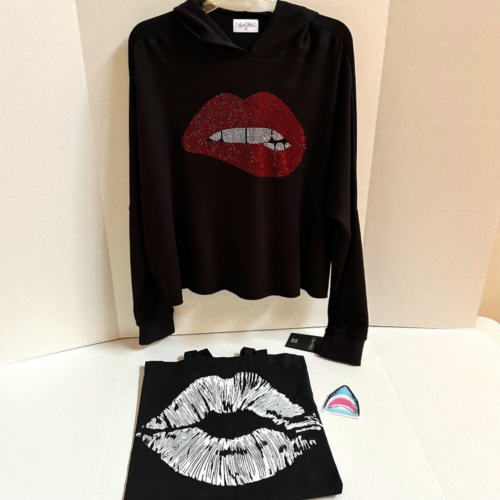 XL Lauren Moshi Delilah X Crystal Biting Lip Hoodie with Bag and Sticker